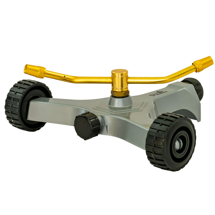 Brass 2-Arm Revolving Sprinkler on Metal In-Series Wheel Base