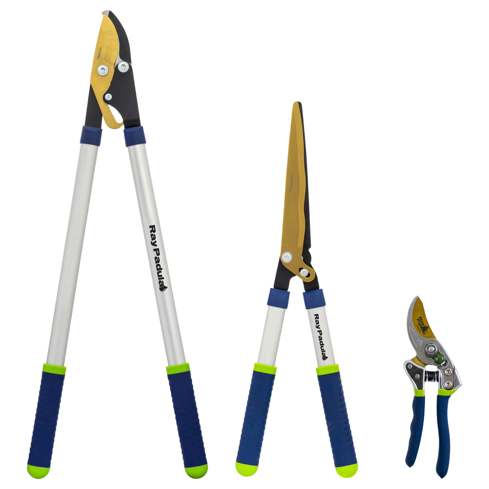 PRO Titanium Compound Action Bypass Lopper, Hedge Shear, and Forged Bypass Pruner Set (3-Pack)
