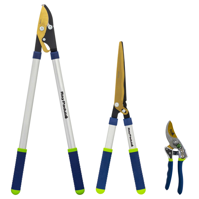 PRO Titanium Compound Action Bypass Lopper, Hedge Shear, and Forged Bypass Pruner Set (3-Pack)