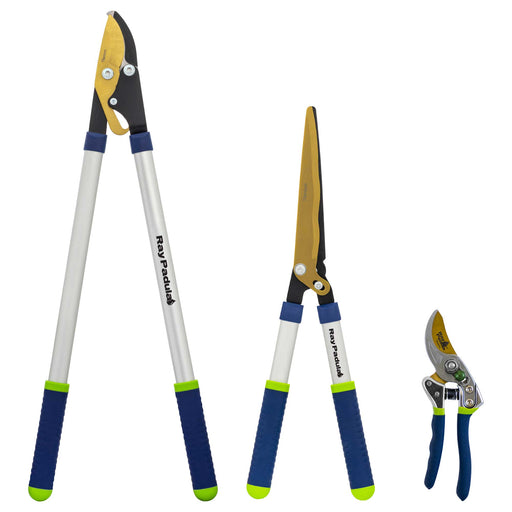 PRO Titanium Compound Action Bypass Lopper, Hedge Shear, and Forged Bypass Pruner Set (3-Pack)