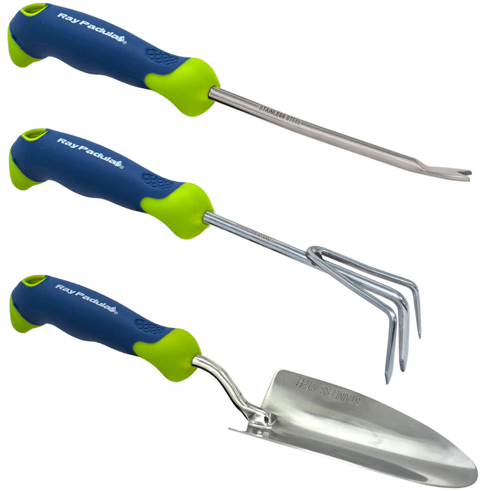 Stainless Steel Comfi-Grip Handheld Garden Tool Trowel, Cultivator and Weeder (3-Pack)